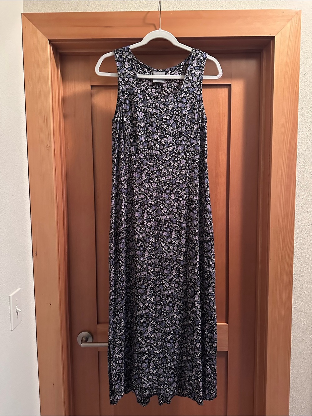 Rabbit Rabbit Rabbit Vintage 90s Black Maxi Dress with Blue Floral Print
